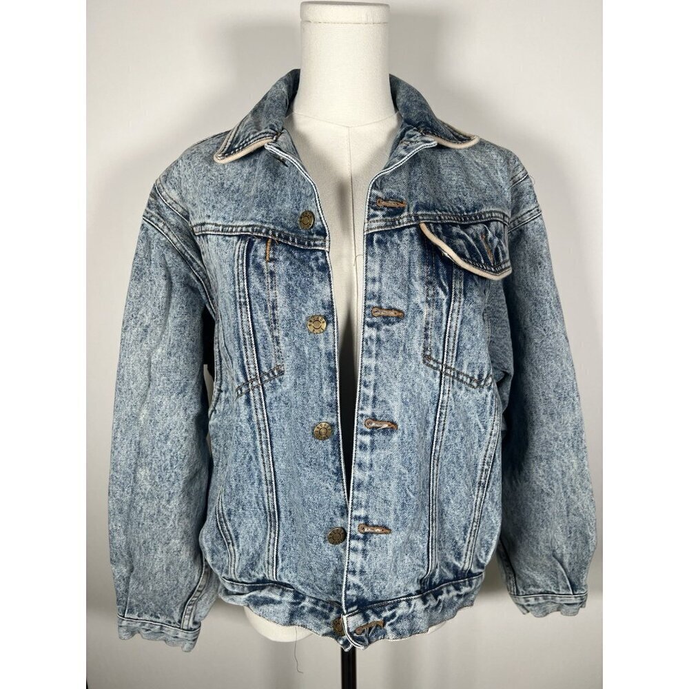 Vintage 90s ANCHOR BLUE acid wash baggy grunge skate jean jacket M pockets